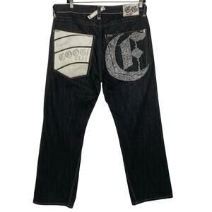 Vintage Y2K COOGI LUXE Jeans Men 38x34 Dark-Wash Baggy Wide Leg Cotton Edgy